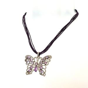 Butterfly Pendant Purple Rhinestones Necklace